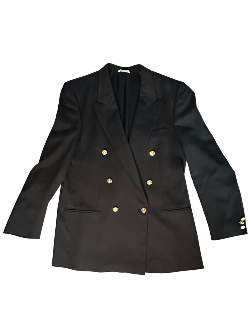 Vintage Todays Man Blazer 43L Black 100% Wool Double Breasted Gold Buttons Italy